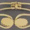Cuff bracelets with hinge that easily opens and closes, made of brass material.